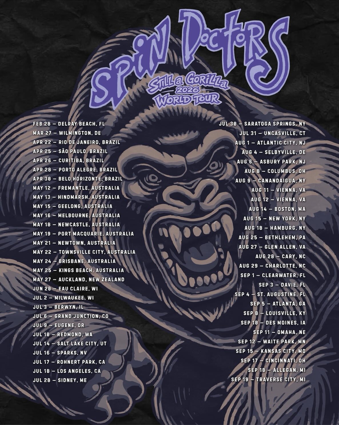 Spin Doctors STILL A GORILLA WORLD TOUR Poster 2026